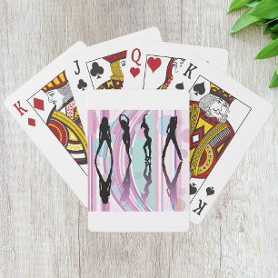 Silhouet Dansende Meisjes Roze en Paarse Pop Art Pokerkaarten