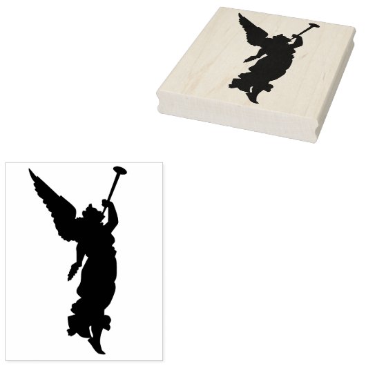 Silhouet Engel omkering met trompet art stempel (Gestempeld)