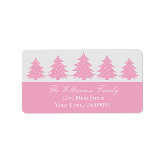 Silhouet Evergreen Trees Adresetiketten (roze) Etiket (Voorkant)