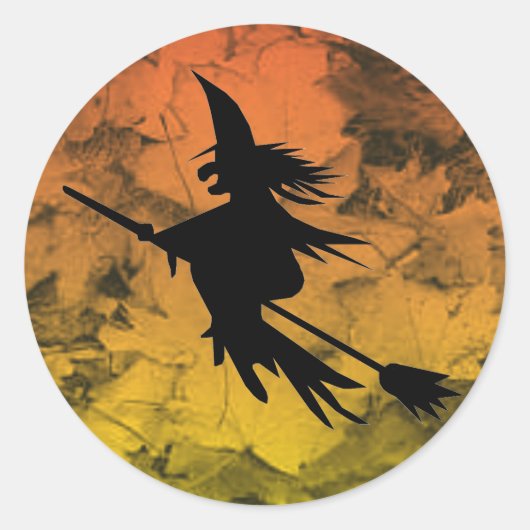 Silhouet Flying Witch Fall bladeren Halloween Ronde Sticker (Voorkant)