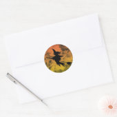 Silhouet Flying Witch Fall bladeren Halloween Ronde Sticker (Envelop)