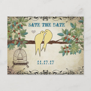 Silhouet Gele Vogels Vogelkooi Save the Date Aankondigingskaart