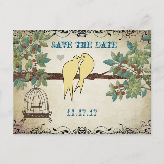 Silhouet Gele Vogels Vogelkooi Save the Date Aankondigingskaart (Voorkant)
