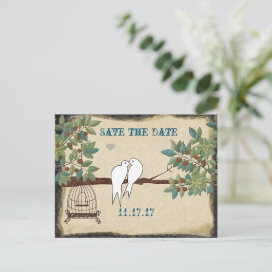 Silhouet Gele Vogels Vogelkooi Save the Date Aankondigingskaart (Staand voorkant)