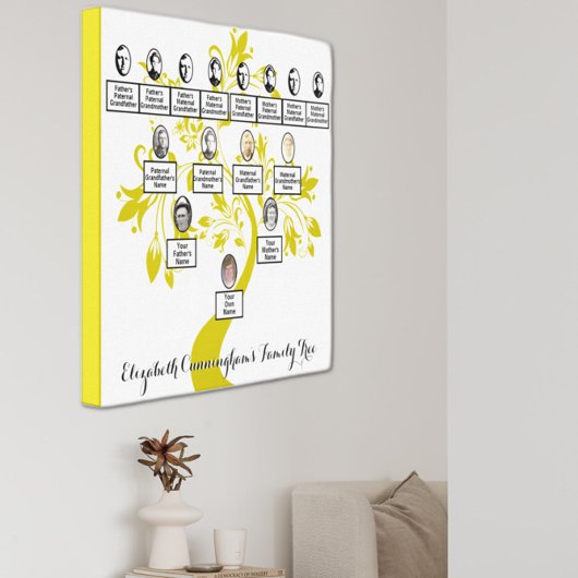 Silhouet Gouden Bloemenboom Vier Generatie Foto Canvas Afdruk