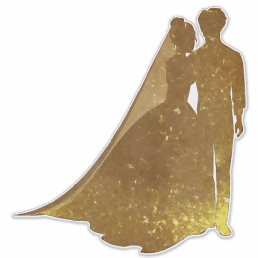 Silhouet Gouden sprankelende bruid en bruidegom de Sticker (Voorkant)