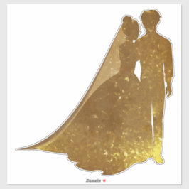 Silhouet Gouden sprankelende bruid en bruidegom de Sticker
