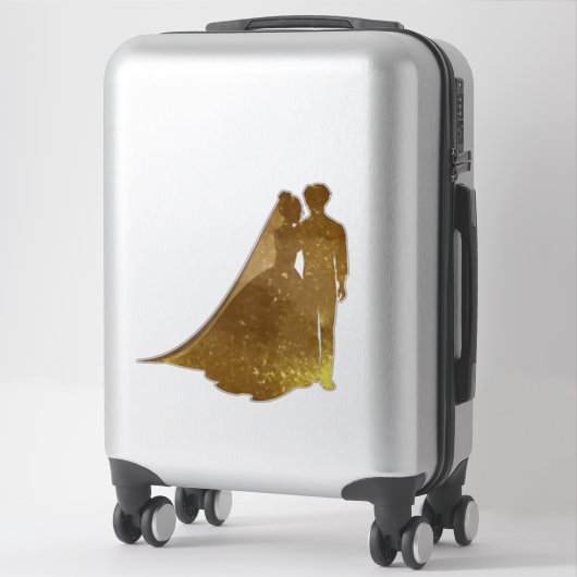 Silhouet Gouden sprankelende bruid en bruidegom de Sticker (Koffer)