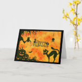 Silhouet Halloween Dieren, Oranje Wenskaart Kaart (Gele Bloem)