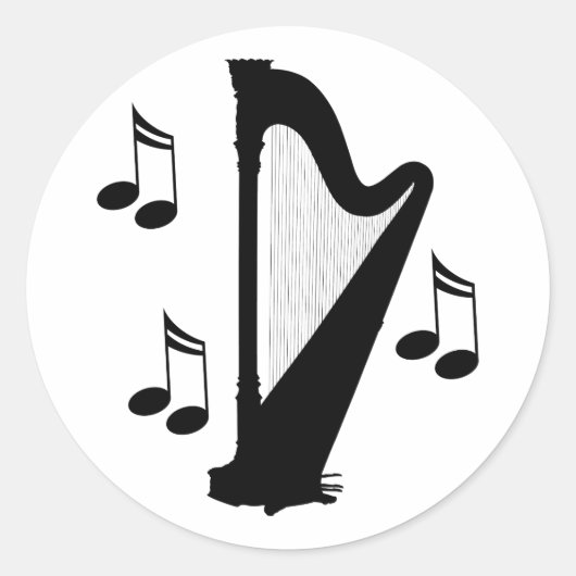 Silhouet Harp Muziek Gift Ronde Sticker (Voorkant)