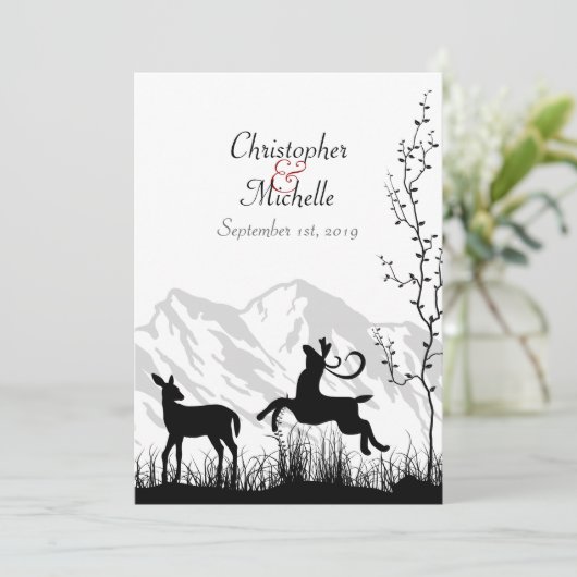 Silhouet Herten en Bergen Bruiloft Uitnodiging (Staand voorkant)