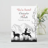 Silhouet Herten en Bergen Zwart, Wit Bruiloft Kaart (Staand voorkant)