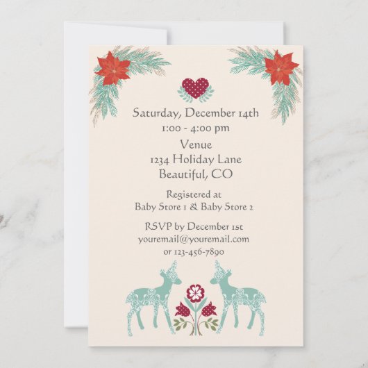 Silhouet Herten Folk Art Winter Baby shower Kaart (Achterkant)