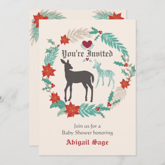 Silhouet Herten Folk Art Winter Baby shower Kaart (Voorkant / Achterkant)