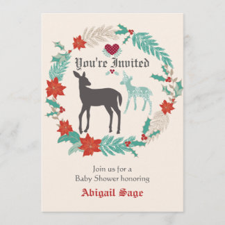 Silhouet Herten Folk Art Winter Baby shower Kaart