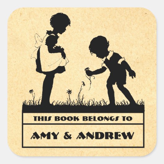 Silhouet kinderboekenplaat vierkante sticker (Voorkant)