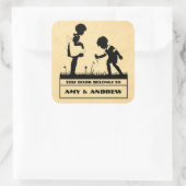 Silhouet kinderboekenplaat vierkante sticker (Tas)