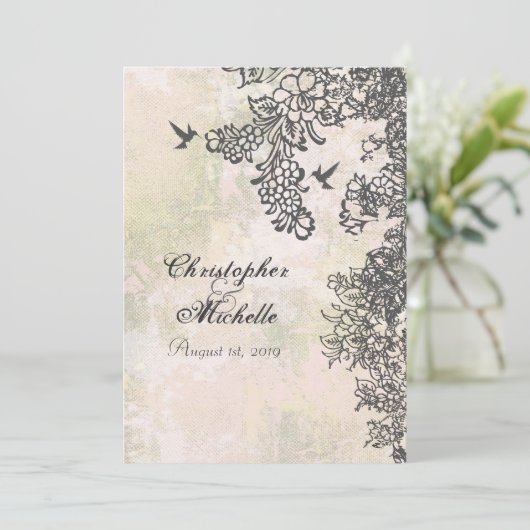 Silhouet Kolibries en bloemen bruiloft Kaart (Staand voorkant)