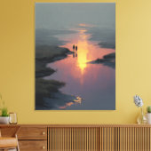 Silhouet Koppel Zonsondergang Stroom Reflectie Canvas Afdruk (Insitu (Woonkamer))