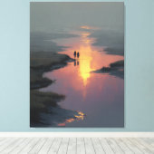 Silhouet Koppel Zonsondergang Stroom Reflectie Canvas Afdruk (Insitu (Houten vloer))