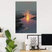 Silhouet Koppel Zonsondergang Stroom Reflectie Poster (Thuiskantoor)