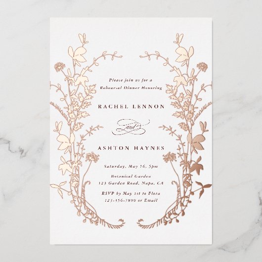 Silhouet Krans Oefen Diner Bloemen     Folie Uitnodiging (Voorkant)