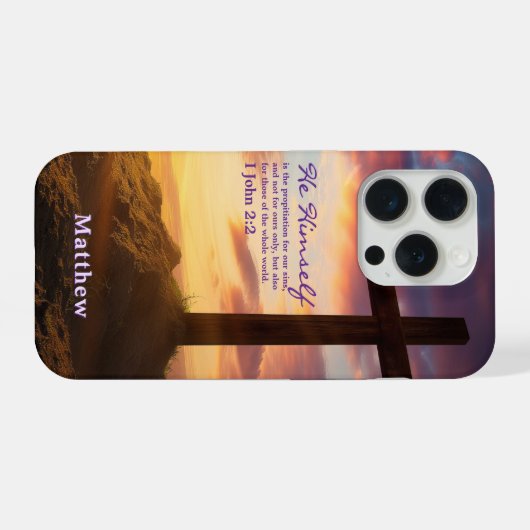 Silhouet Kruis Bijbeltekst Persoonlijk iPhone Hoesje (Achterkant horizontaal)