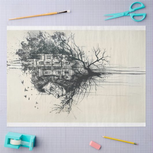 Silhouet Leeuwenkop in boom Decoupage Tissuepapier (Craft)