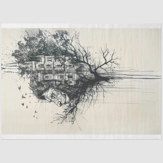 Silhouet Leeuwenkop in boom Decoupage Tissuepapier (Voorkant)