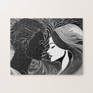 Silhouet Liefdesverhaal: Zwart & Wit Kus Legpuzzel