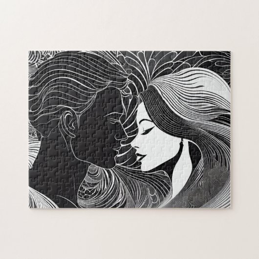 Silhouet Liefdesverhaal: Zwart & Wit Kus Legpuzzel (Horizontaal)