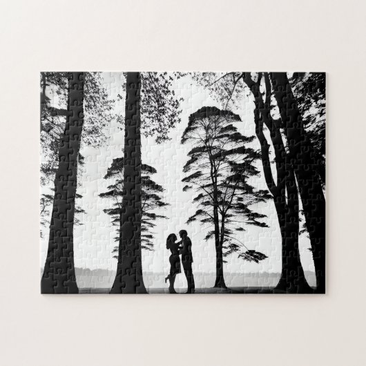 Silhouet Liefhebbers in Zwart en Wit Bos Legpuzzel (Horizontaal)