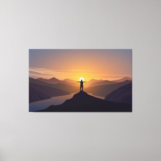 Silhouet man op de berg canvas afdruk (Voorkant)