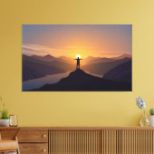 Silhouet man op de berg canvas afdruk (Insitu (Woonkamer))