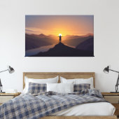 Silhouet man op de berg canvas afdruk (Insitu (Slaapkamer))
