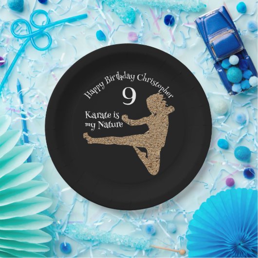 Silhouet Martial Arts Japan Karate Jongen Verjaard Papieren Bordje (Feest)