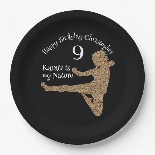 Silhouet Martial Arts Japan Karate Jongen Verjaard Papieren Bordje (Voorkant)