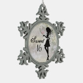 Silhouet meisje en harten zoet 16 tin sneeuwvlok ornament (Links)