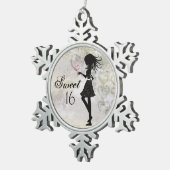 Silhouet meisje en harten zoet 16 tin sneeuwvlok ornament (Rechts)