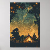 Silhouet meisje nacht camping avontuur poster (Voorkant)