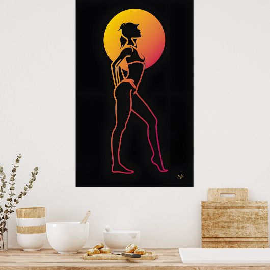 silhouet meisje poster (Keuken)