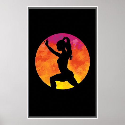 silhouet meisje workout maan poster (Voorkant)