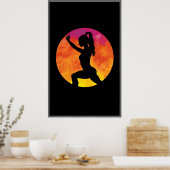 silhouet meisje workout maan poster (Keuken)