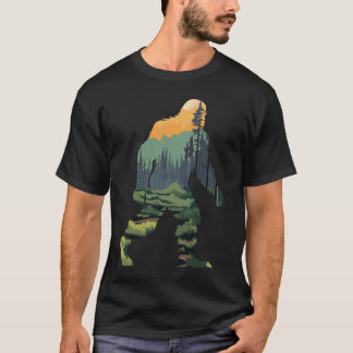 Silhouet met landschappelijk bos berg zonsondergan t-shirt