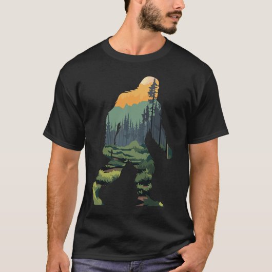 Silhouet met landschappelijk bos berg zonsondergan t-shirt (Voorkant)