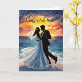 Silhouet Paar Gepersonaliseerde Bruiloft Kaart (Gele Bloem)