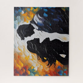 Silhouet Paar Over te Kussen in Levendige Kleuren Legpuzzel