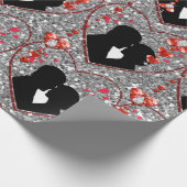 Silhouet Paar Rood Hart Droplets Zilver Cadeaupapier (Hoek)