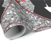 Silhouet Paar Rood Hart Droplets Zilver Cadeaupapier (Rol Hoek)