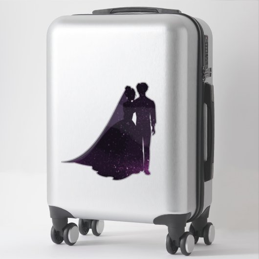Silhouet Paarse sparkle bruid en bruidegom decal Sticker (Koffer)